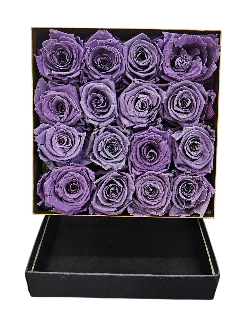 Forever Purple Roses Preserved Eternal Flowers Luxe Bloom 16 in Square Gift Box